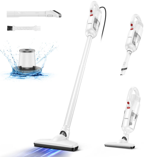 掃除機 コード式【40000Pa超強力吸引・1.2KG軽量】LUNINO サイクロン 2WAY スティッククリーナー 紙パック不要 HEPA多層濾過 5M電源コード 左右180º上下90º回転可能 家庭用/一人暮らし/レンタルハウス 日本PSE認証済【カーペット/カーテン/ハードフロアに適用】日本語取扱説明書 (ホワイト) プレゼント HS827 (赤白)