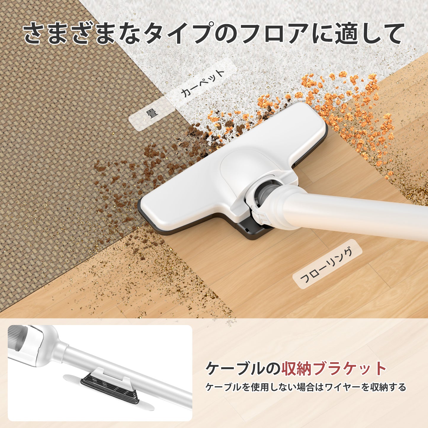 掃除機 コード式【40000Pa超強力吸引・1.2KG軽量】LUNINO サイクロン 2WAY スティッククリーナー 紙パック不要 HEPA多層濾過 5M電源コード 左右180º上下90º回転可能 家庭用/一人暮らし/レンタルハウス 日本PSE認証済【カーペット/カーテン/ハードフロアに適用】日本語取扱説明書 (ホワイト) プレゼント HS827 (赤白)