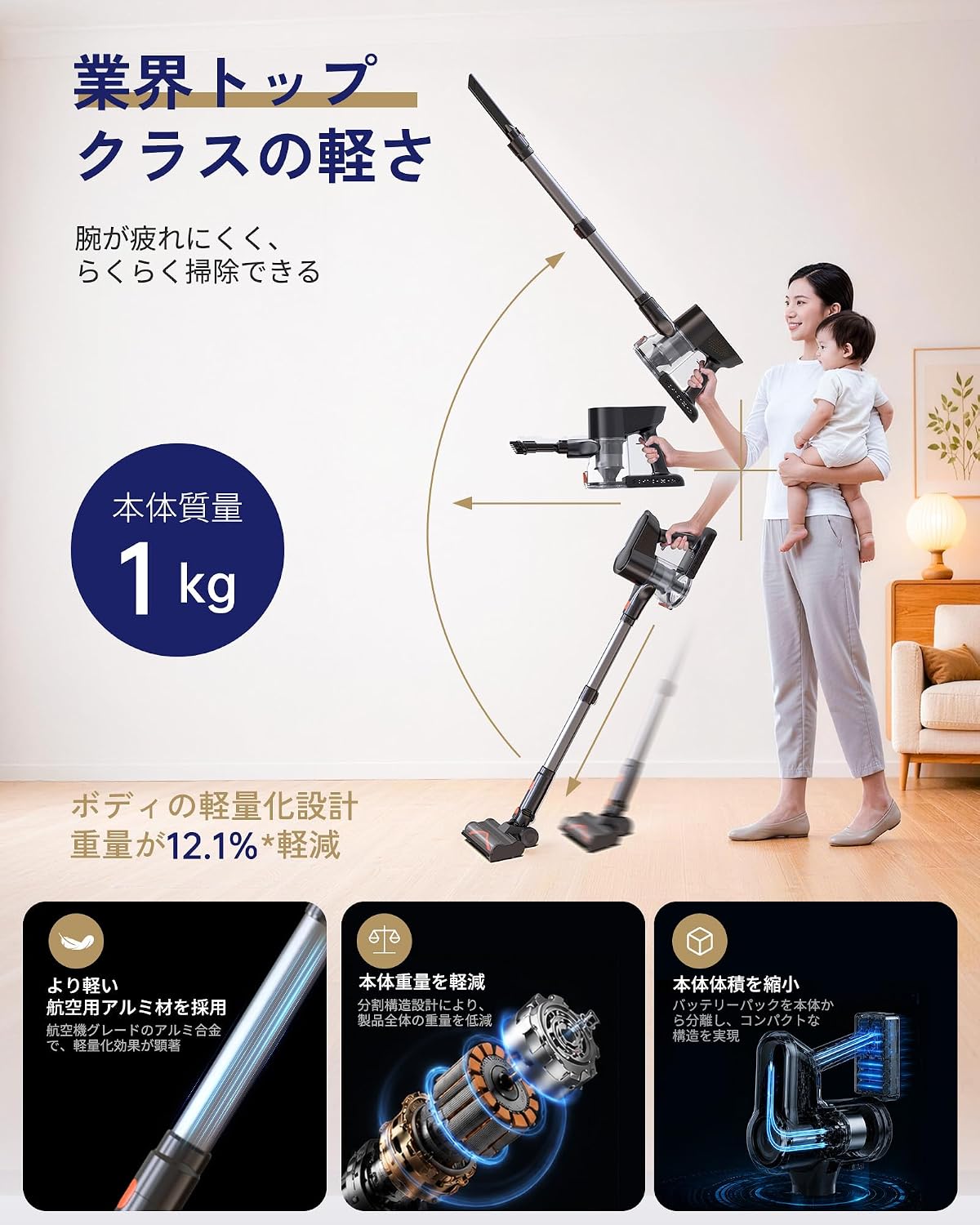 掃除機 コードレス【9月より先行発売！219800KPa超強力吸引！驚くほど静かな使い心地！超軽量！AI制御！グリーンLED！自走式！自立式】-VC6