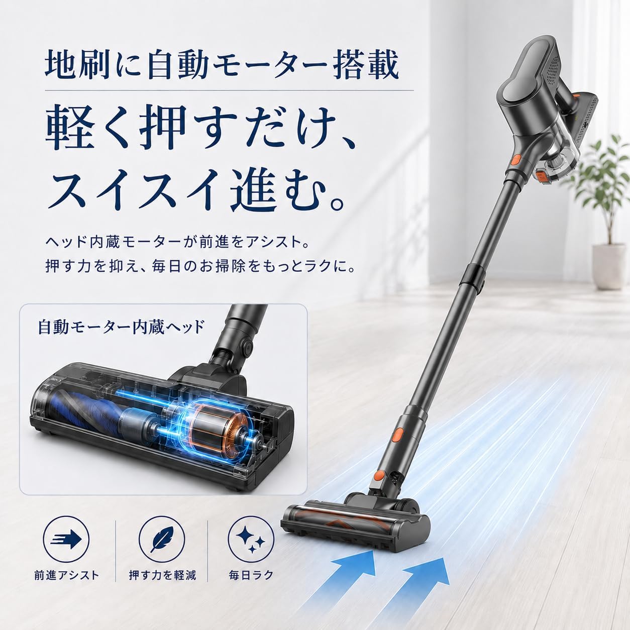 コードレス掃除機 [420Kpa 超強力吸引、自立式、50分連続運転、革新的