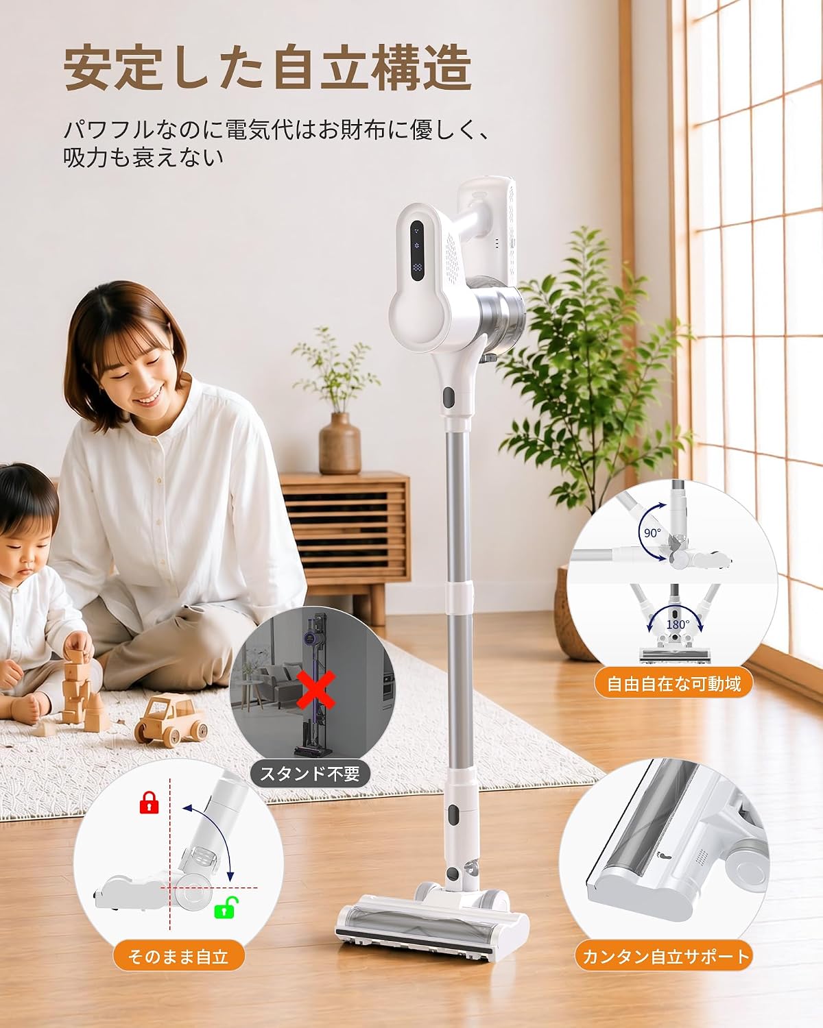 掃除機 コードレス【10月先行発売 420KPa強力吸引！驚きの静音！超軽量！AI制御！グリーンLED！次世代LED液晶！自走式！自立式】F02