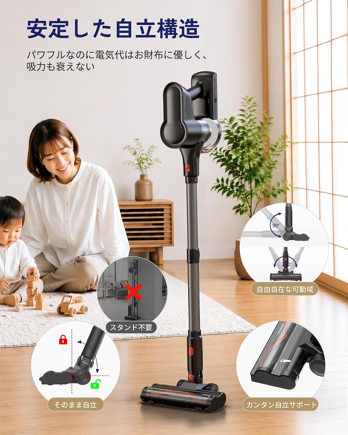 掃除機 コードレス【9月より先行発売！219800KPa超強力吸引！驚くほど静かな使い心地！超軽量！AI制御！グリーンLED！自走式！自立式】-VC6